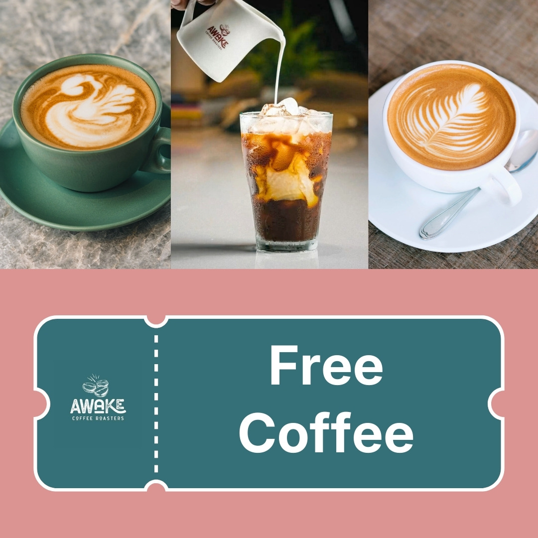 Awake Coffee Roasters Facebook ad: Claim Your Buy 1 Get 1 Free Coffee Here