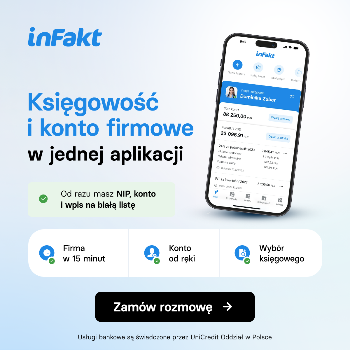 inFakt Facebook ad: Zamów rozmowę teraz