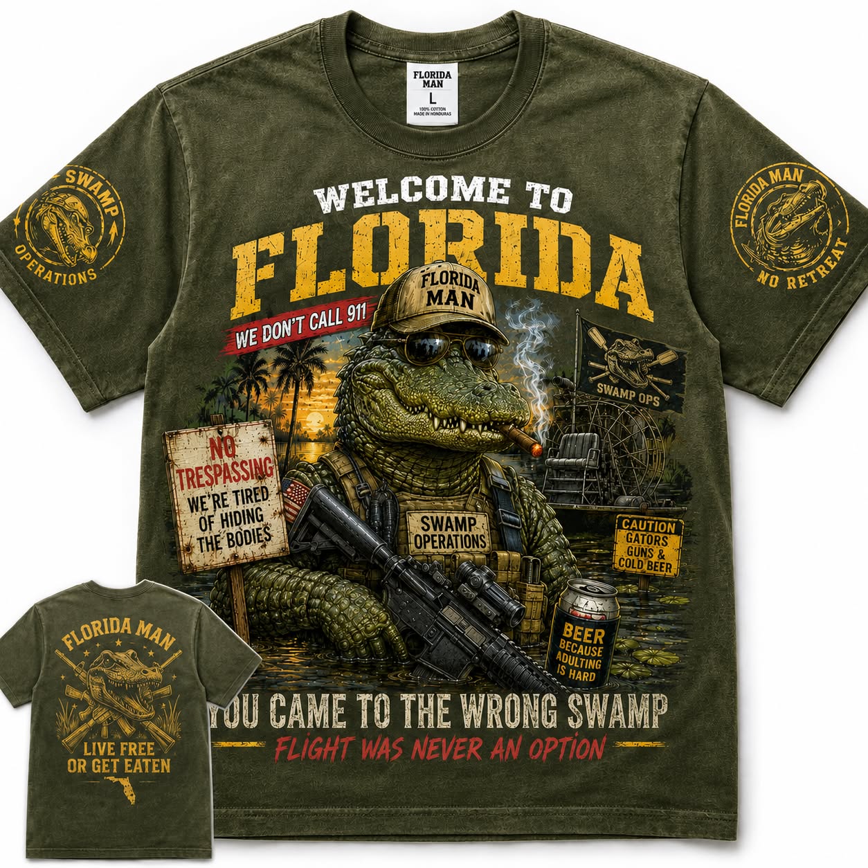 Loenoo Facebook ad: Florida Swamp Ops No Trespassing Tee