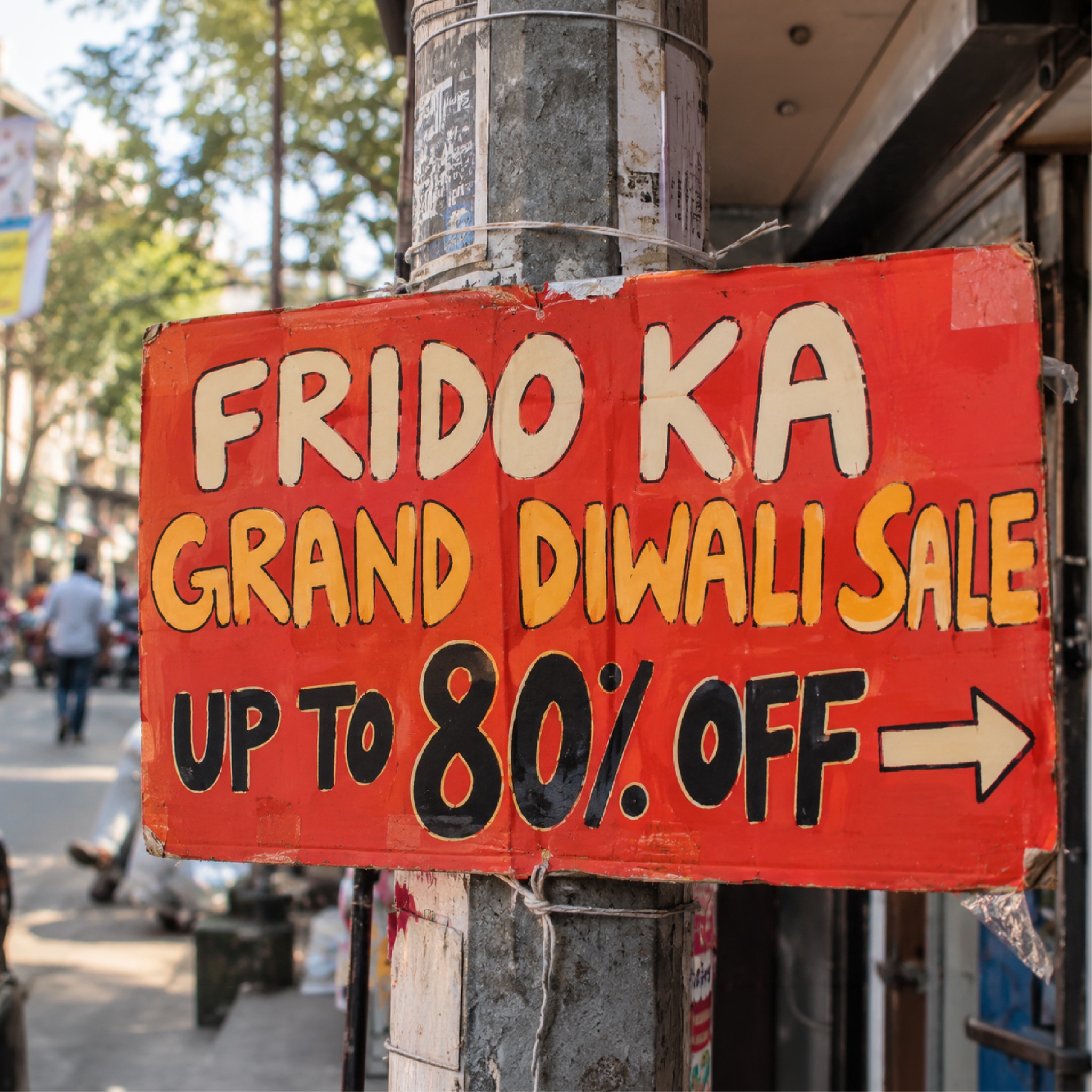 Frido Facebook ad: Shubh Diwali, Shubh Savings. Right This Way: Up To 80% Off!