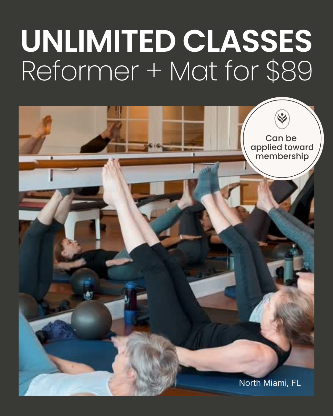 Inner Balance Studio Facebook ad: Reformer + Mat | North Miami | 2 Weeks for $89