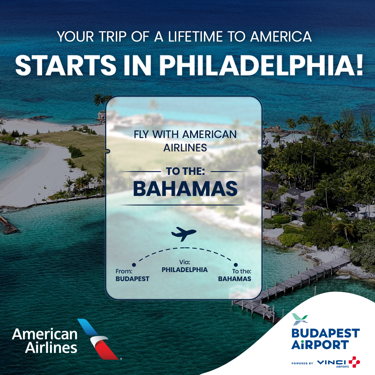 Budapest Airport Facebook ad: Embark on your American adventure directly from Budapest.