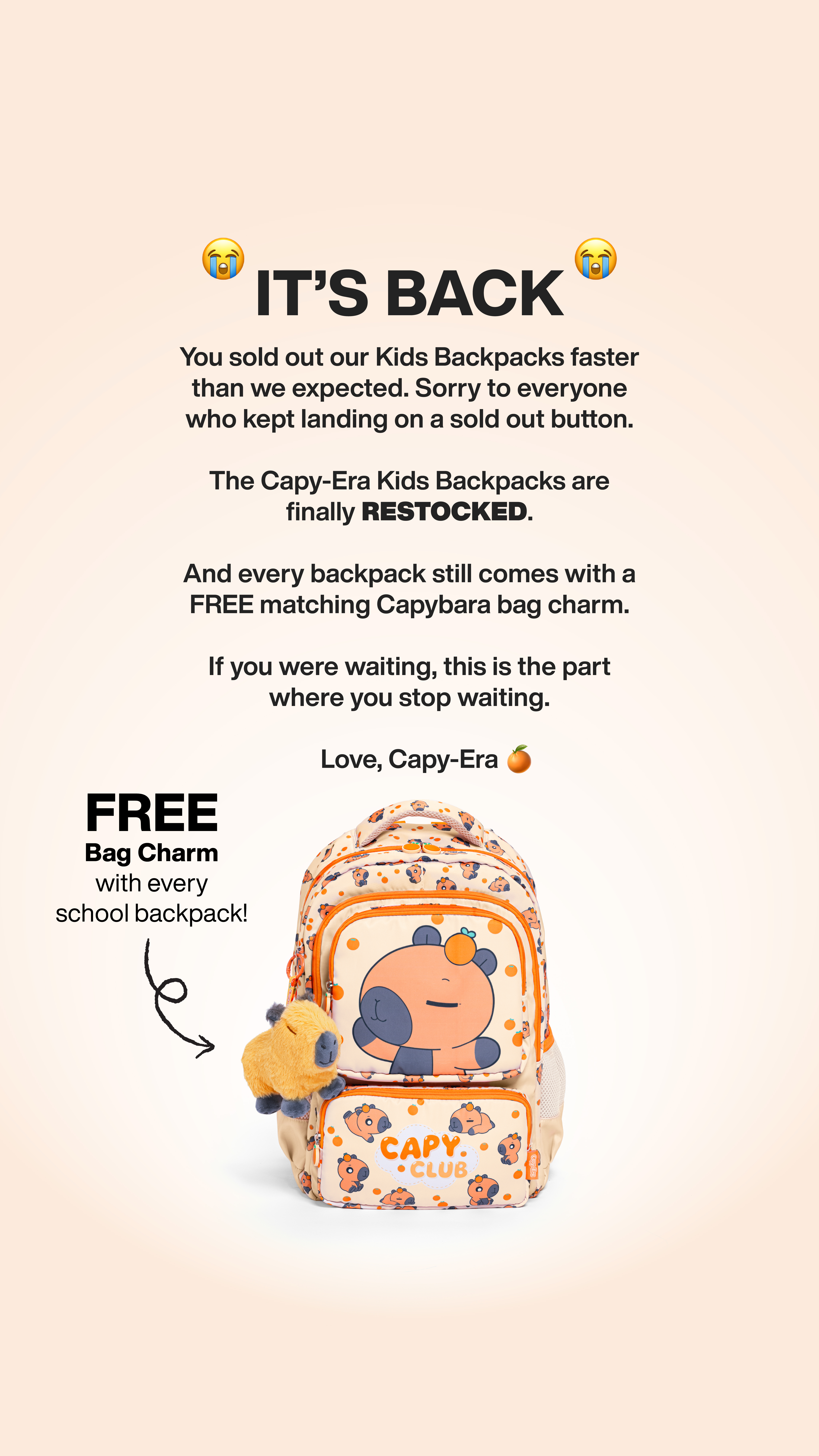 CAPY ERA Facebook ad: FREE Bag Charm
