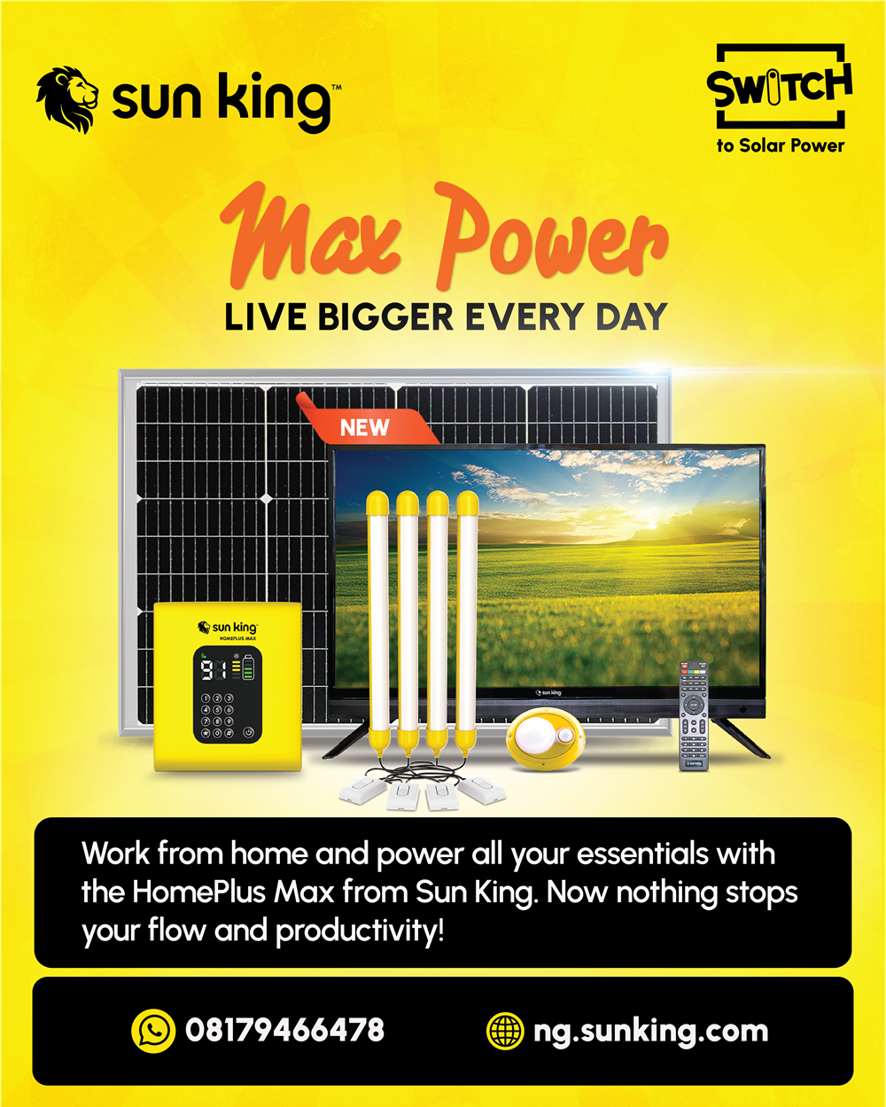 Sun King Facebook ad: Work From Home Without Power Interruptions