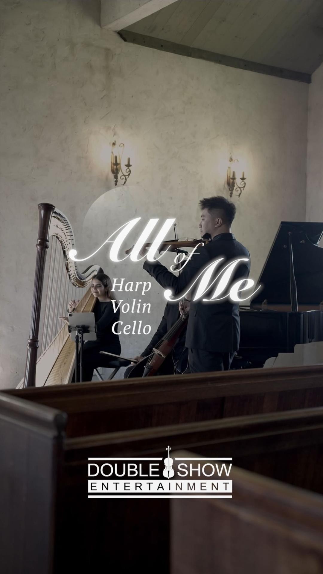 Dario Zhang Facebook ad: A harp, violin, cello trio is a delightful…