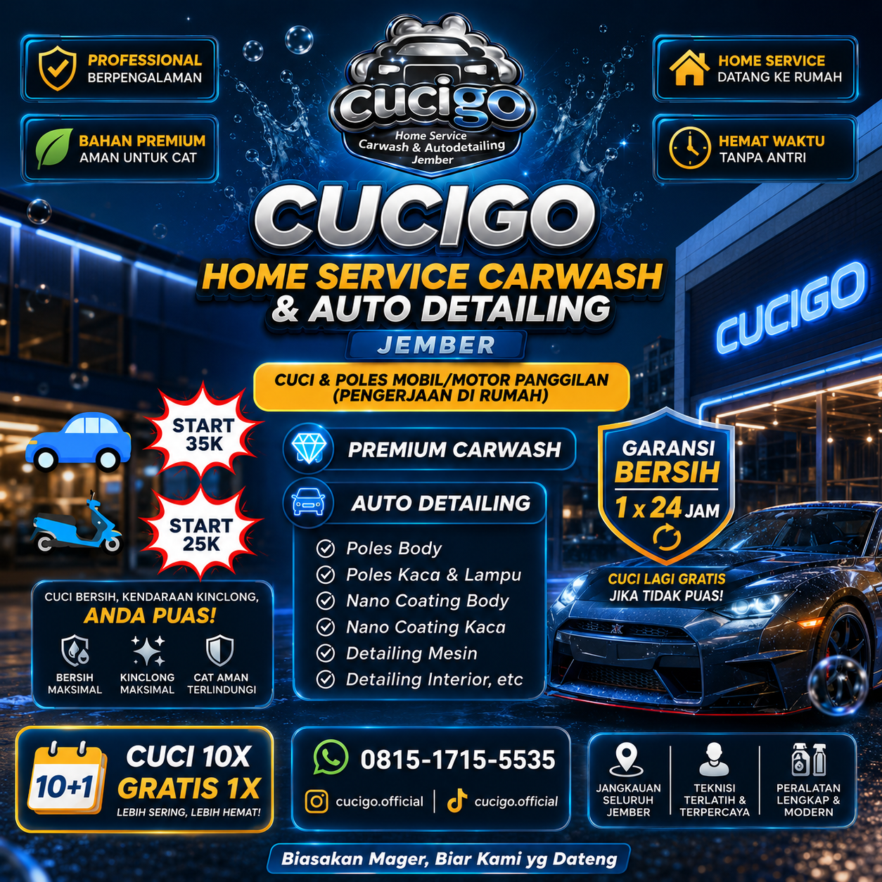 Home Service Carwash and Detailing Jember Facebook ad: JASA CUCI DAN POLES MOBIL/MOTOR PANGGILAN JEMBER…