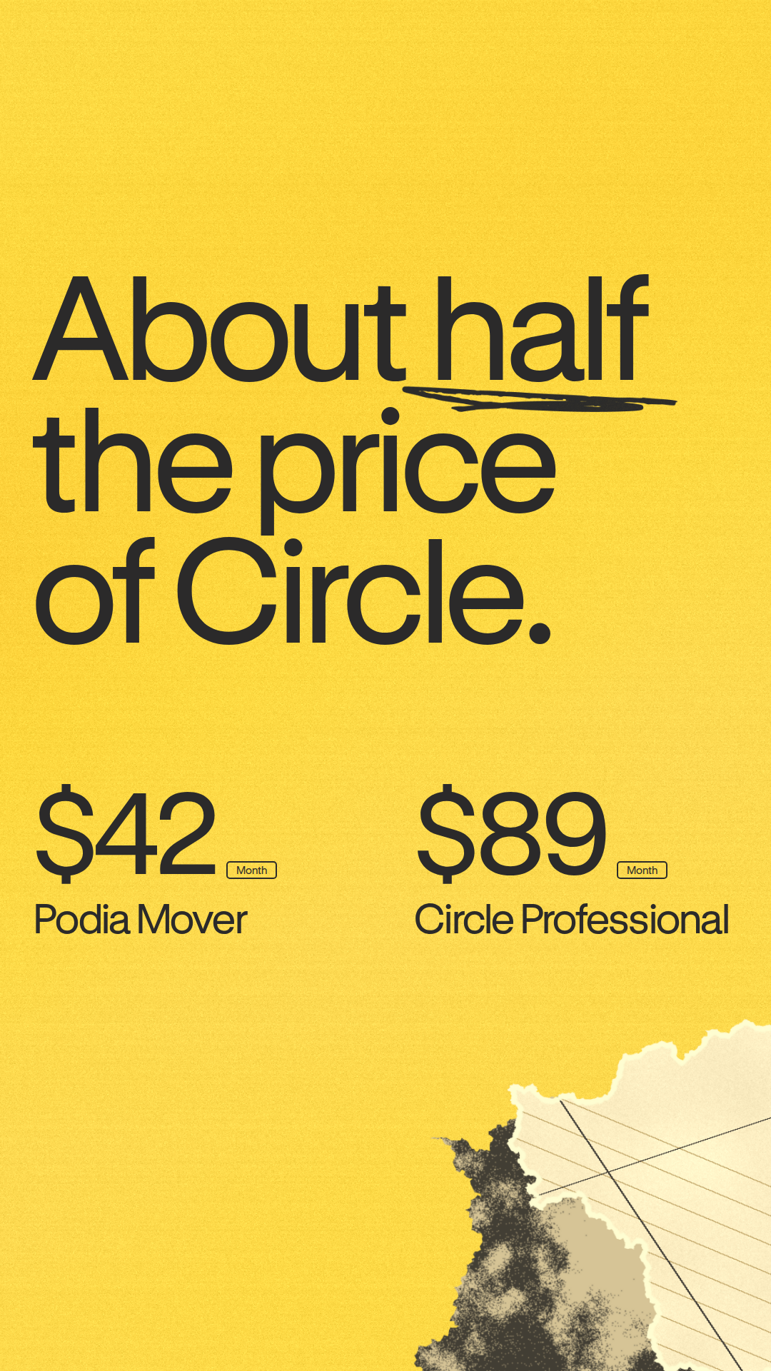 Podia Facebook ad: Community, courses, email: $42 a month