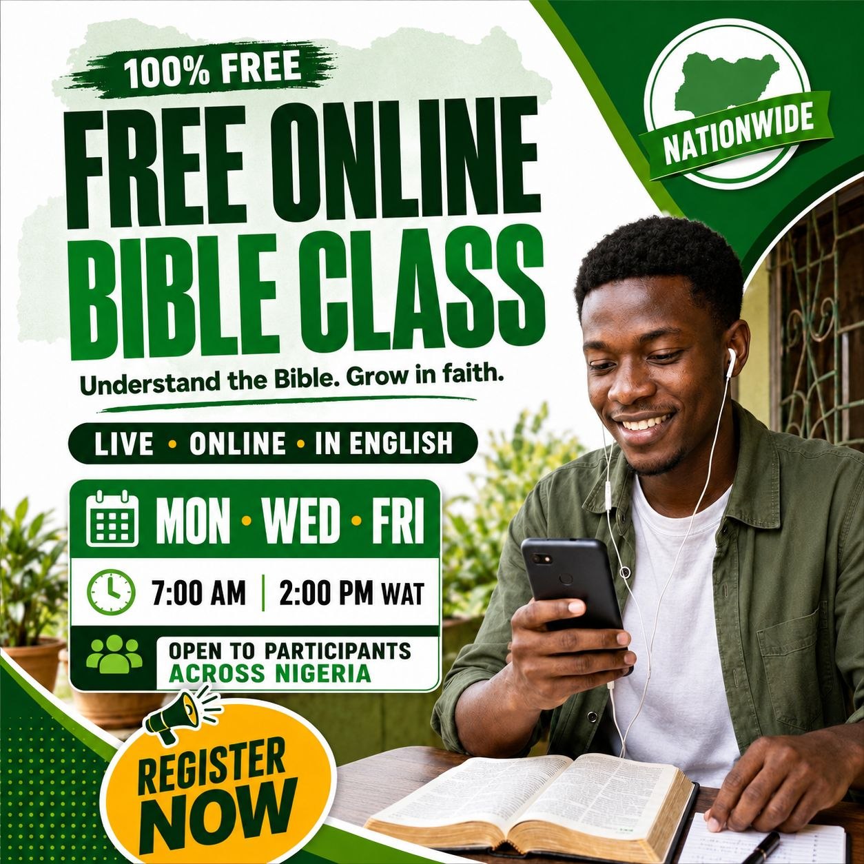 Bible Study in English Facebook ad: Deepen your relationship with God through Bibleible