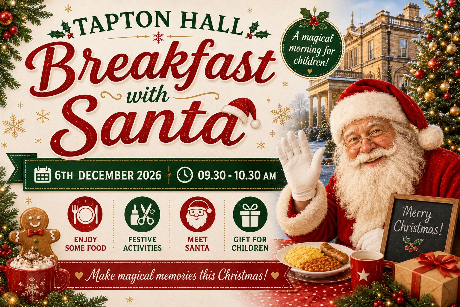 Belles & Bows Events Facebook ad: Tapton Hall Breakfast With Santa