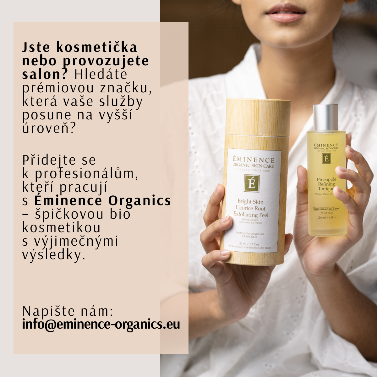 Éminence Organics ČR Facebook ad: Profesionální BIO kosmetika