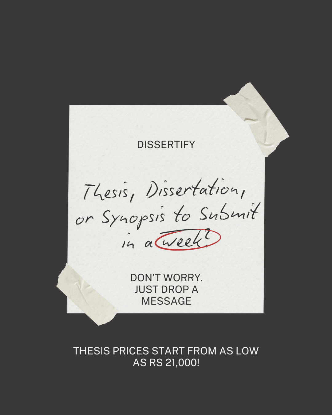 Dissertify Facebook ad: Full thesis starting from Rs 21000!
