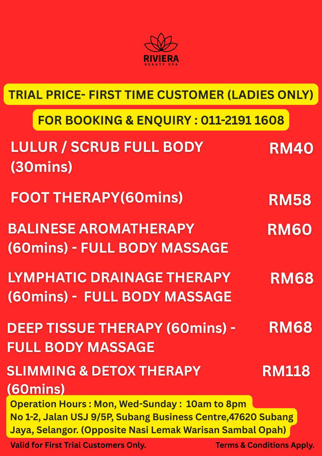 Riviera Beauty Spa Facebook ad: RIVIERA BEAUTY - TRIAL PICE FOR FIRST TIME…