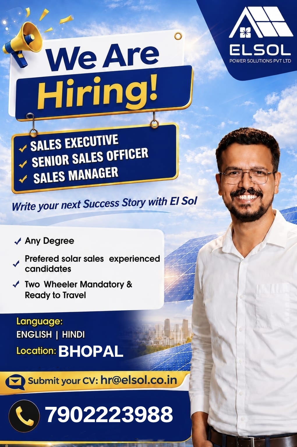 El Sol Power Solutions Pvt Ltd Facebook ad: We’re Hiring Sales Professionals!