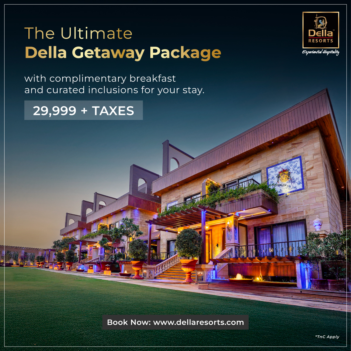 Della Resorts & Adventure Facebook ad: Ultimate getaway package at Della Resorts