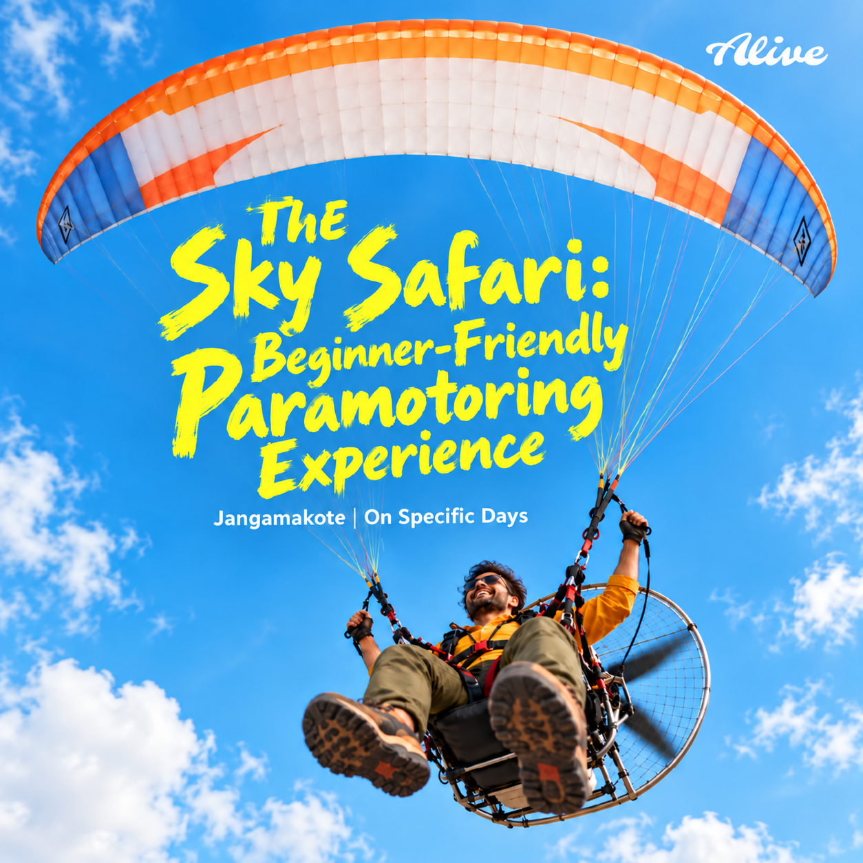 Alive Facebook ad: Fly above the city. Try paramotoring.
