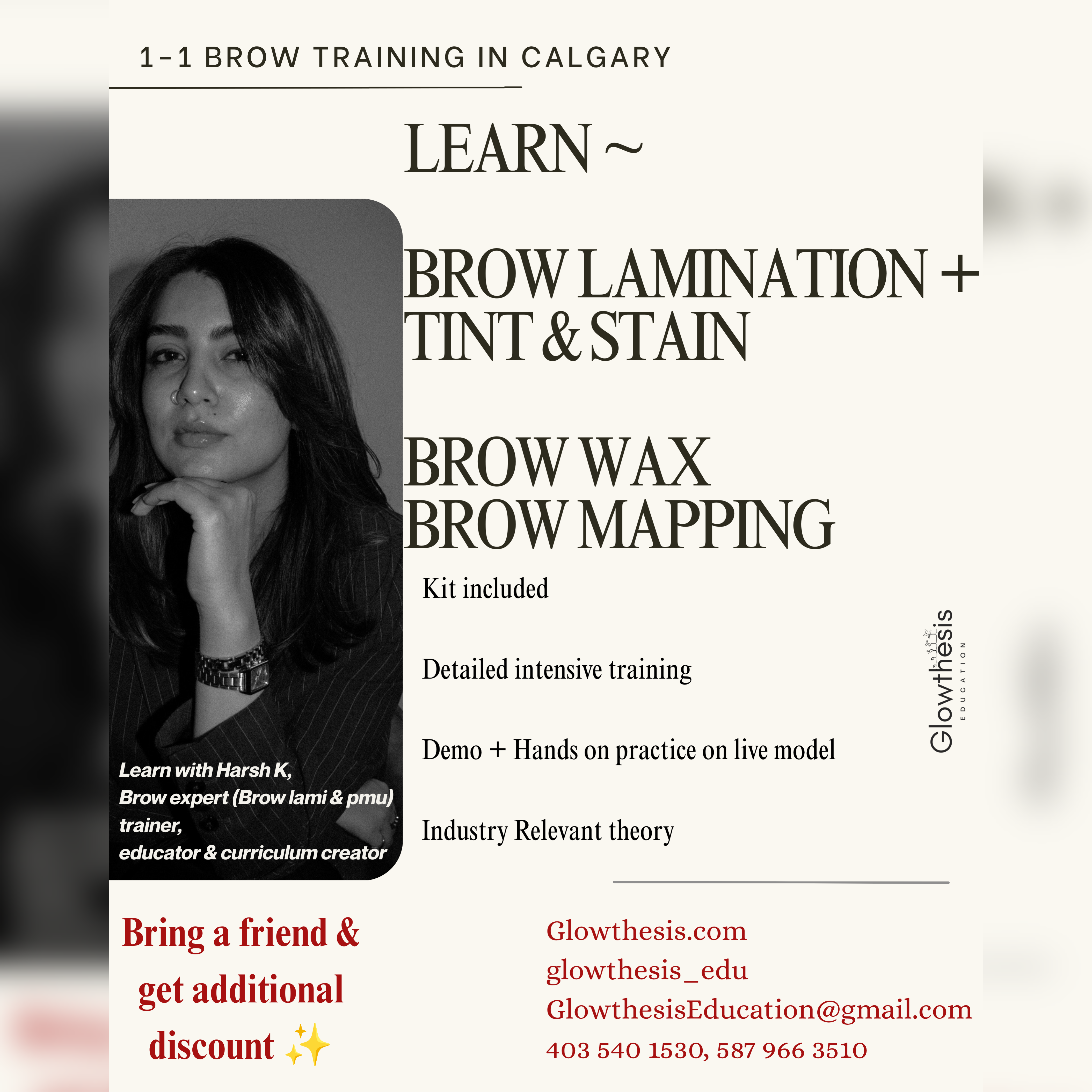 Glowthesis Skin, Brow bar & Education Facebook ad: Clinical Skin Services, brow lamination + Tint, PMU…
