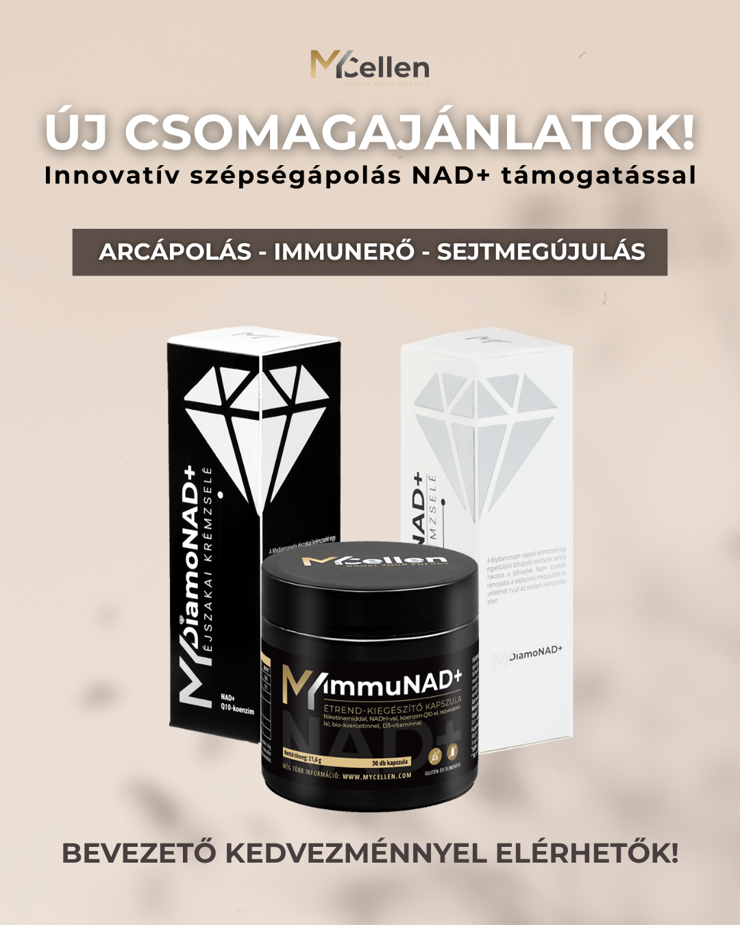 Mycellen Facebook ad: NAD+ tartalmú csomagajánlatok