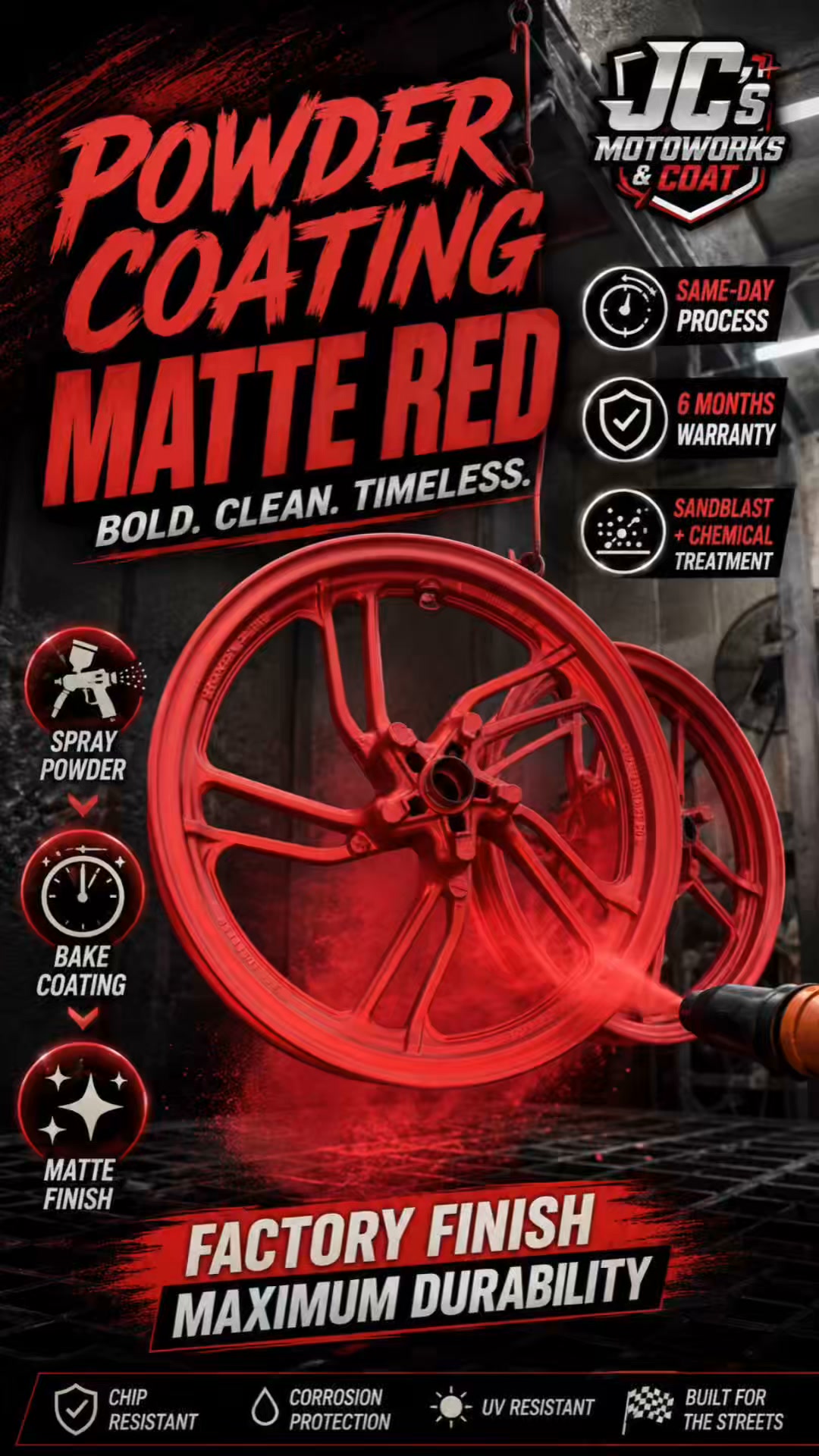 JC's MotoWorks & Coat Facebook ad: FREE GLOSSY CLEAR TOP COAT!