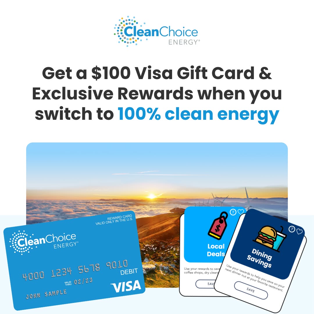 CleanChoice Energy Facebook ad: Unlock Your $100 Visa Offer + Exclusive Rewards