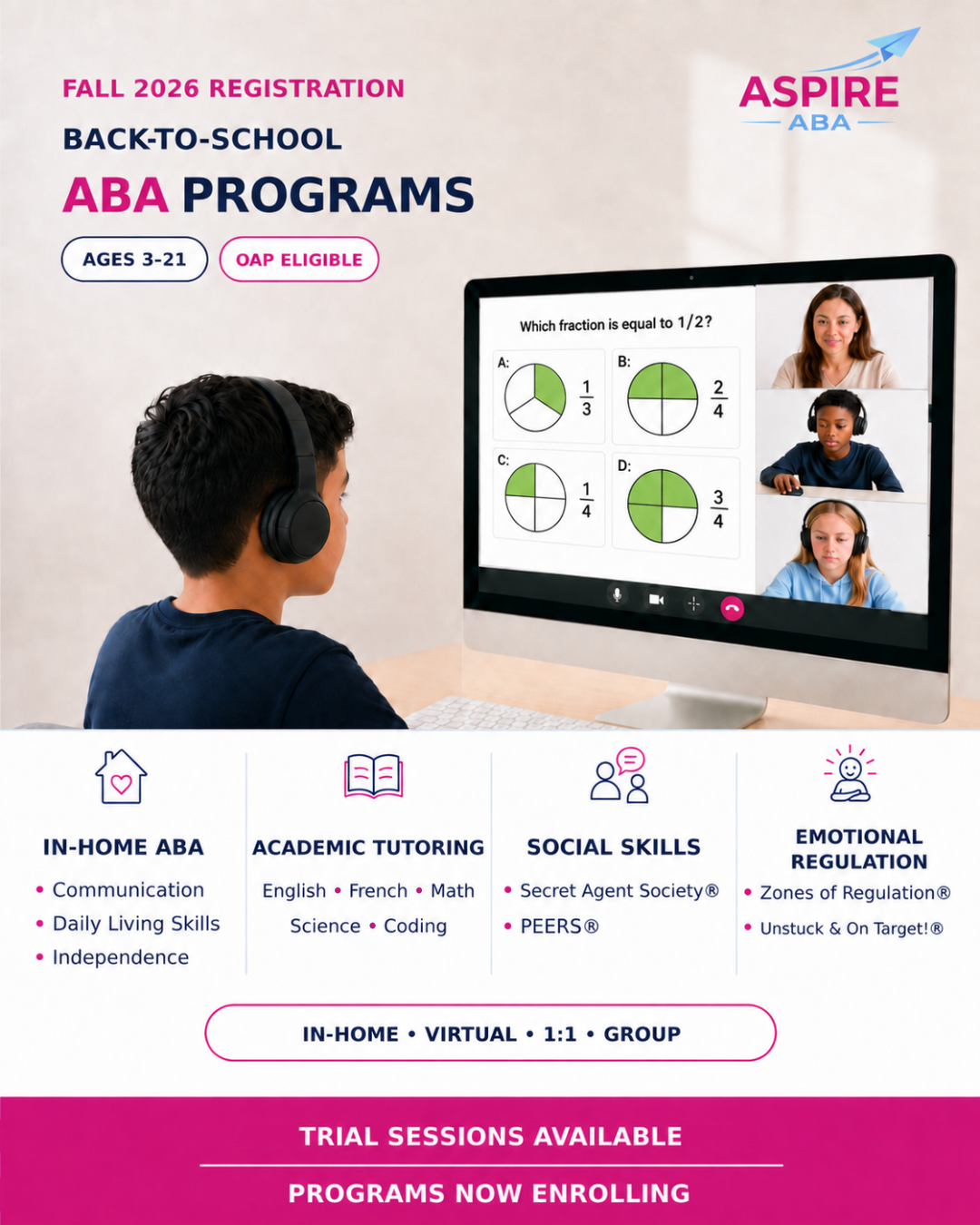 Aspire ABA Facebook ad: Fall ABA Programs
