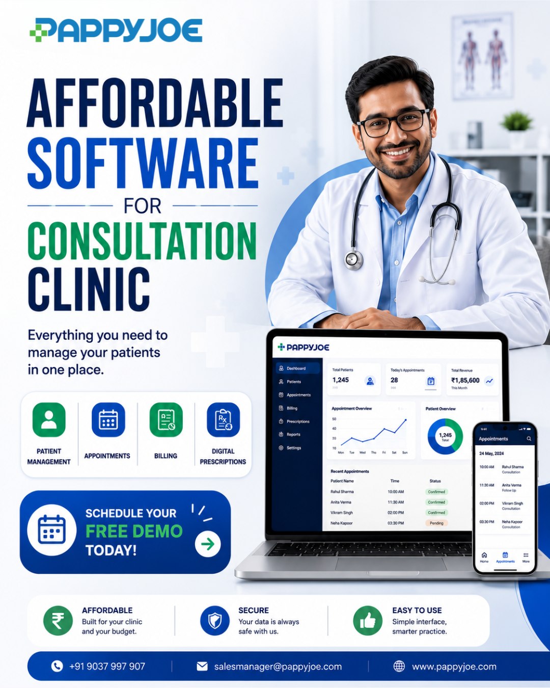 PappyJoe Facebook ad: All-in-One Clinic Management Software.
