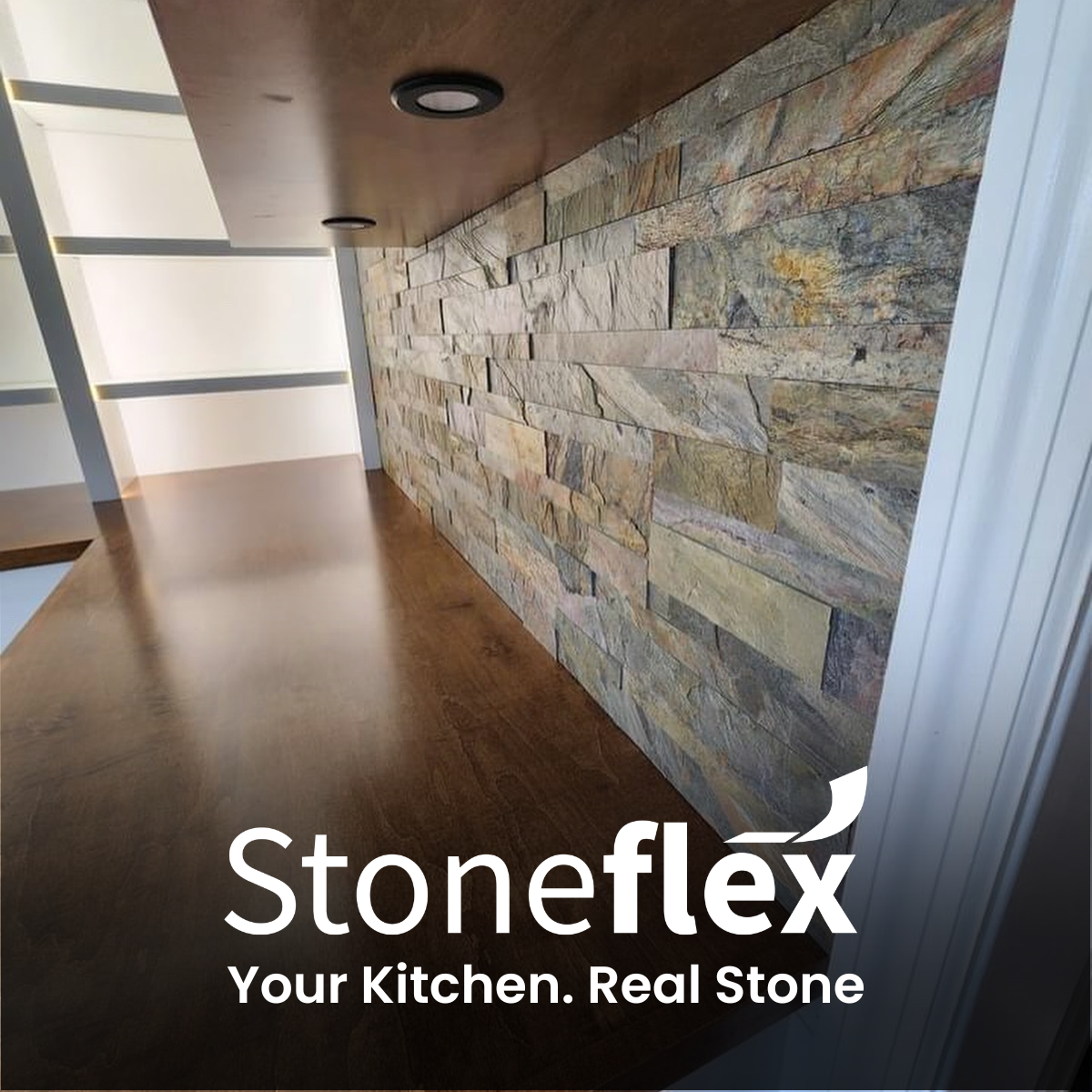 Stoneflex USA Facebook ad: Backsplash Upgrade. Real Stone.