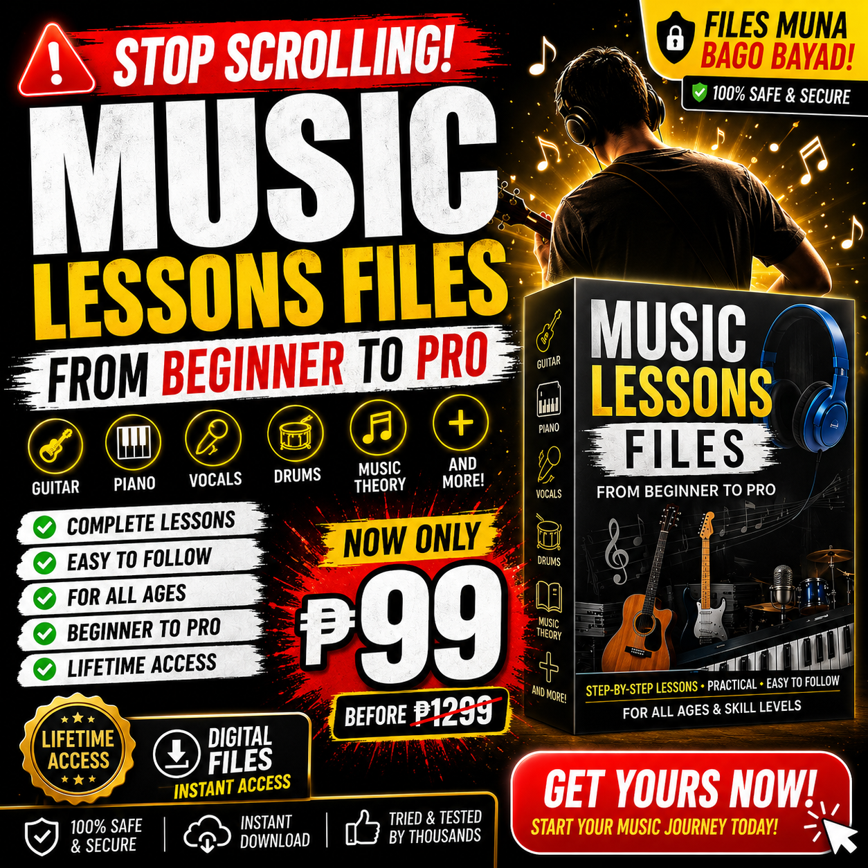 Music Lesson files Facebook ad