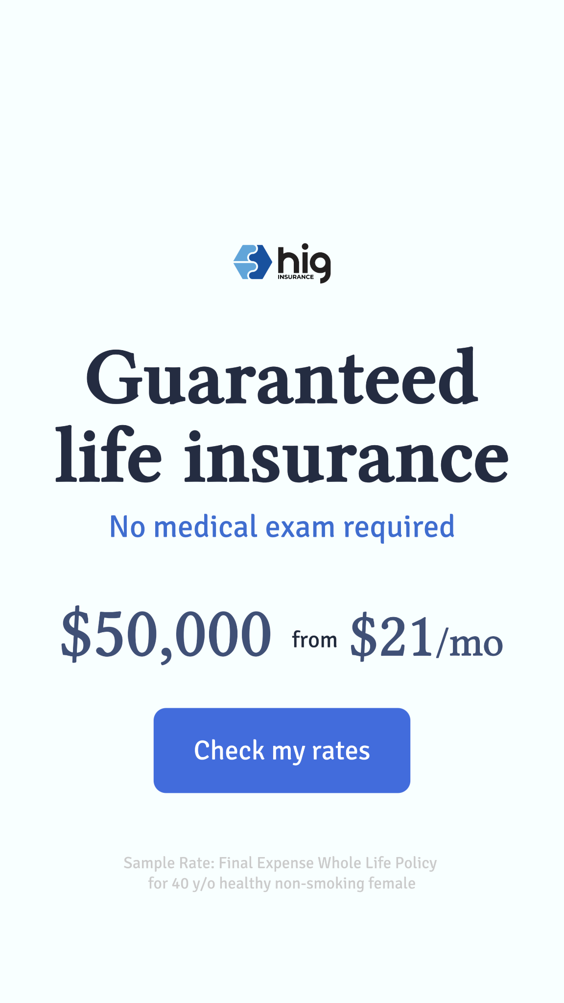 Healthig Facebook ad: Get up to $50,000, no medical exam
