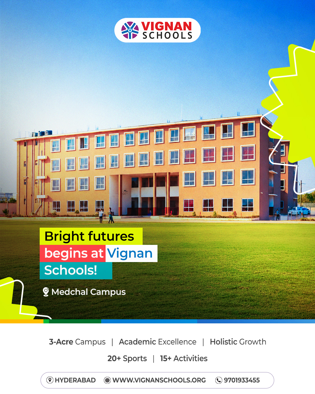 Vignan School Medchal Facebook ad: Shaping Bright Futures at Vignan Schools, Medchal Campus.