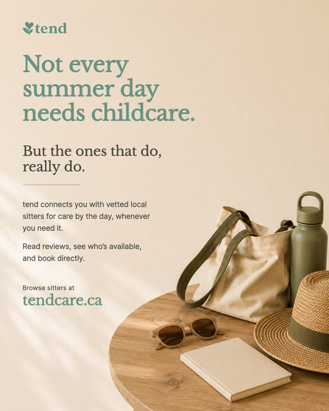 tend Childcare Facebook ad: Care by the day, when you need it