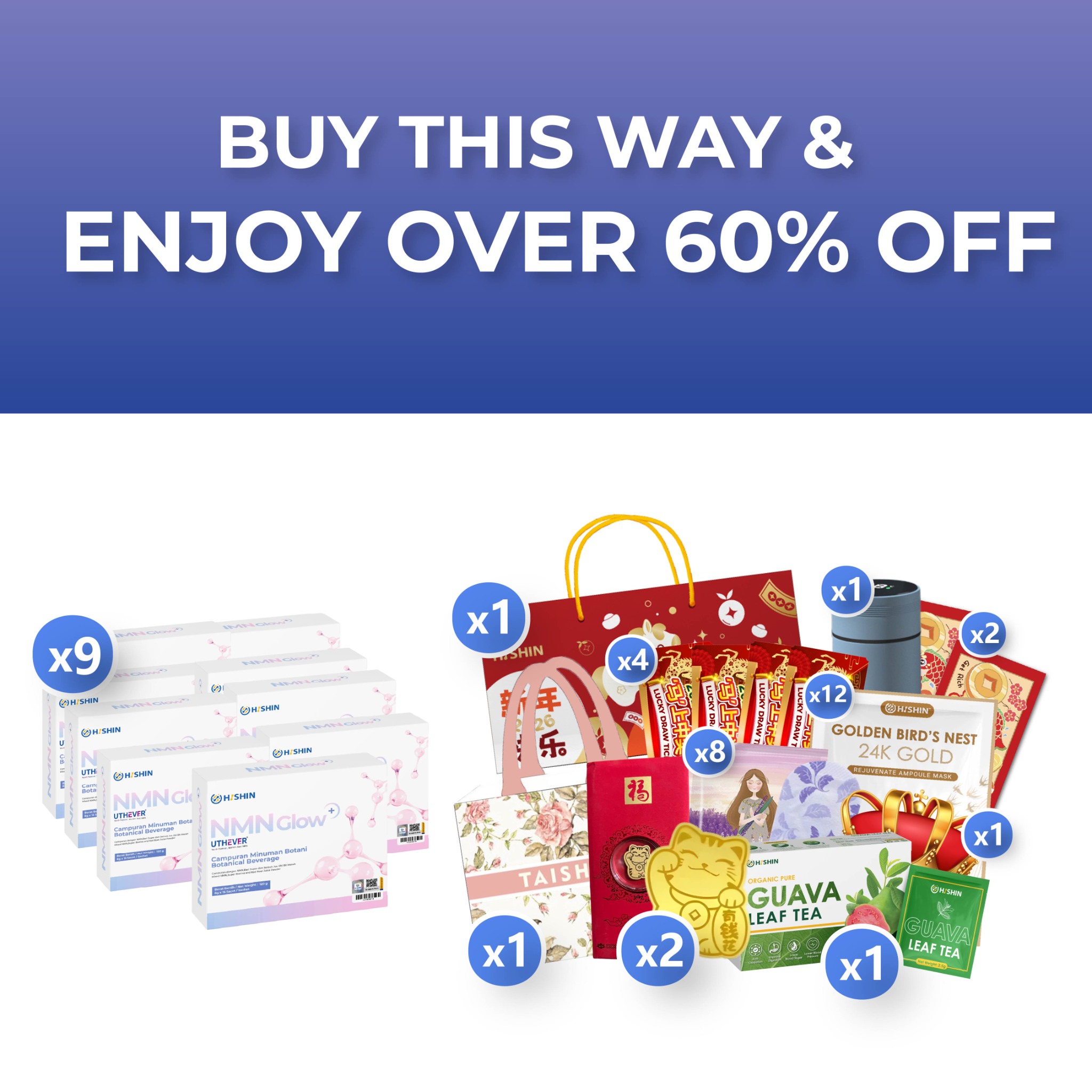 NMN Glow+ 回春密 Facebook ad: Enjoy 50% OFF today + exclusive free gifts!