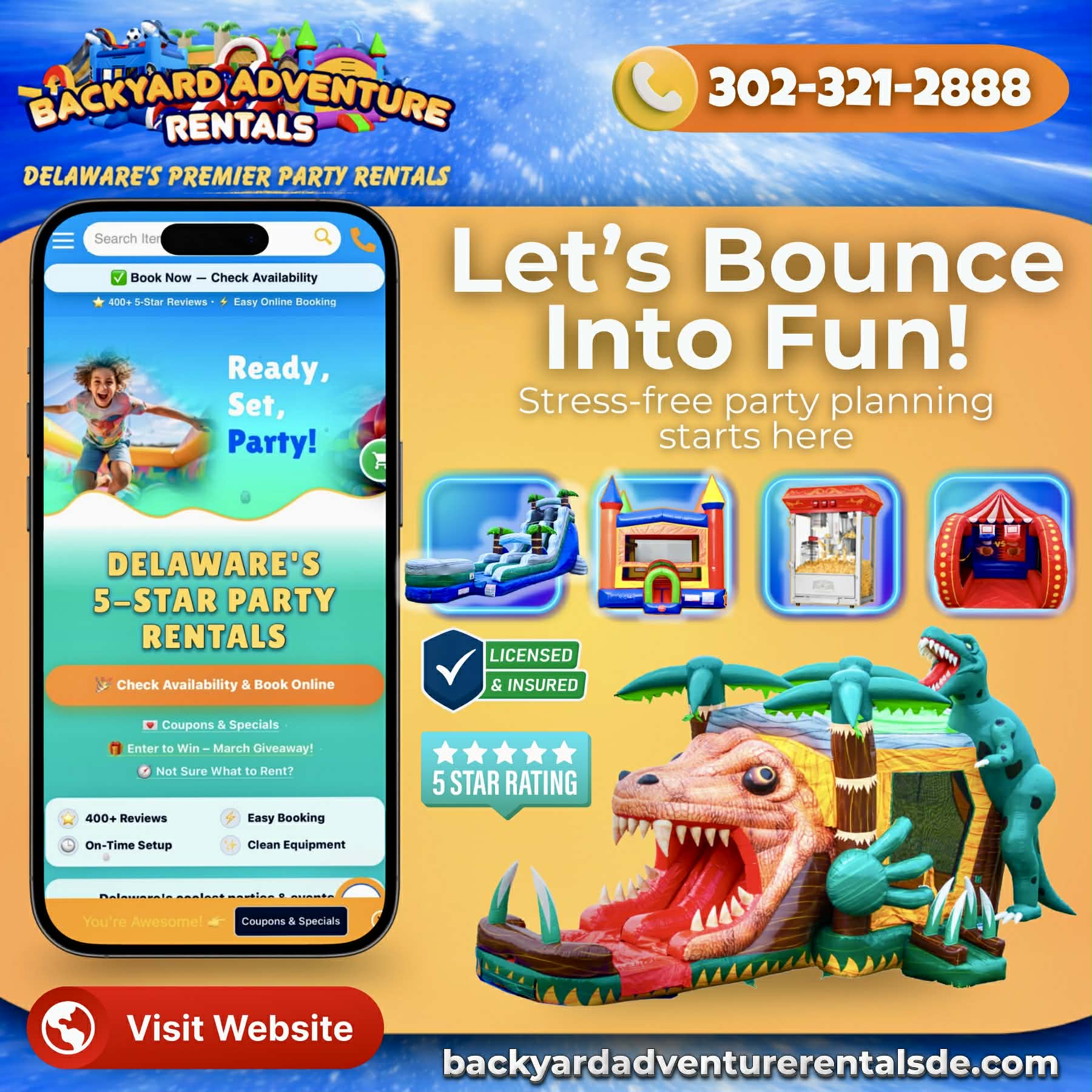 Backyard Adventure Rentals Facebook ad: Book Delaware’s Best Bounce Houses Today