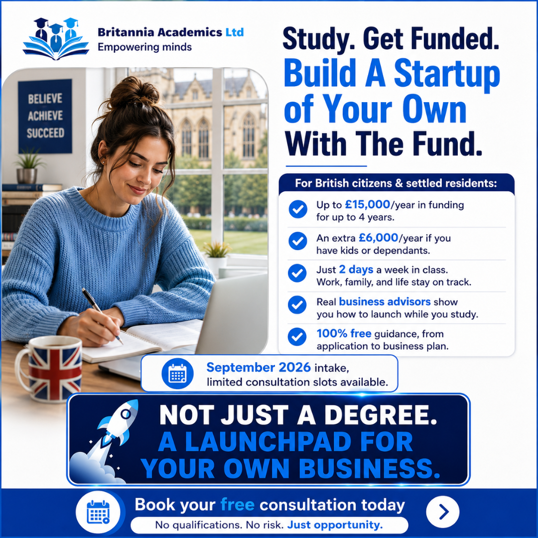 Britannia Academics ltd Facebook ad from Jul 17, 2026