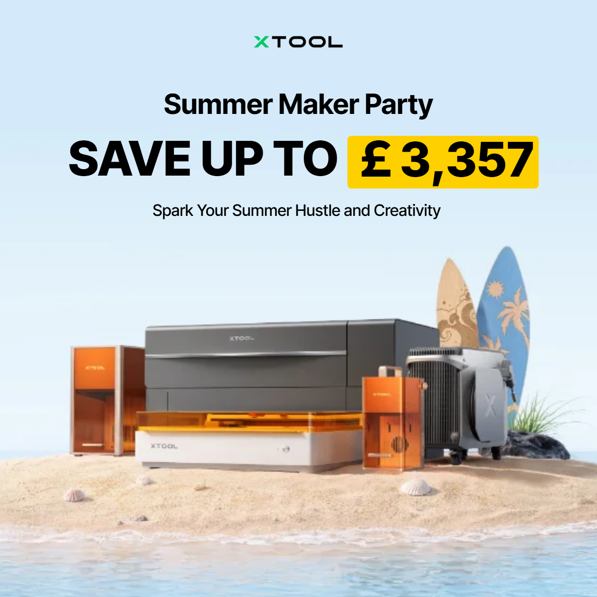 xTool Facebook ad: Save Up to £3,357 This Summer Sale