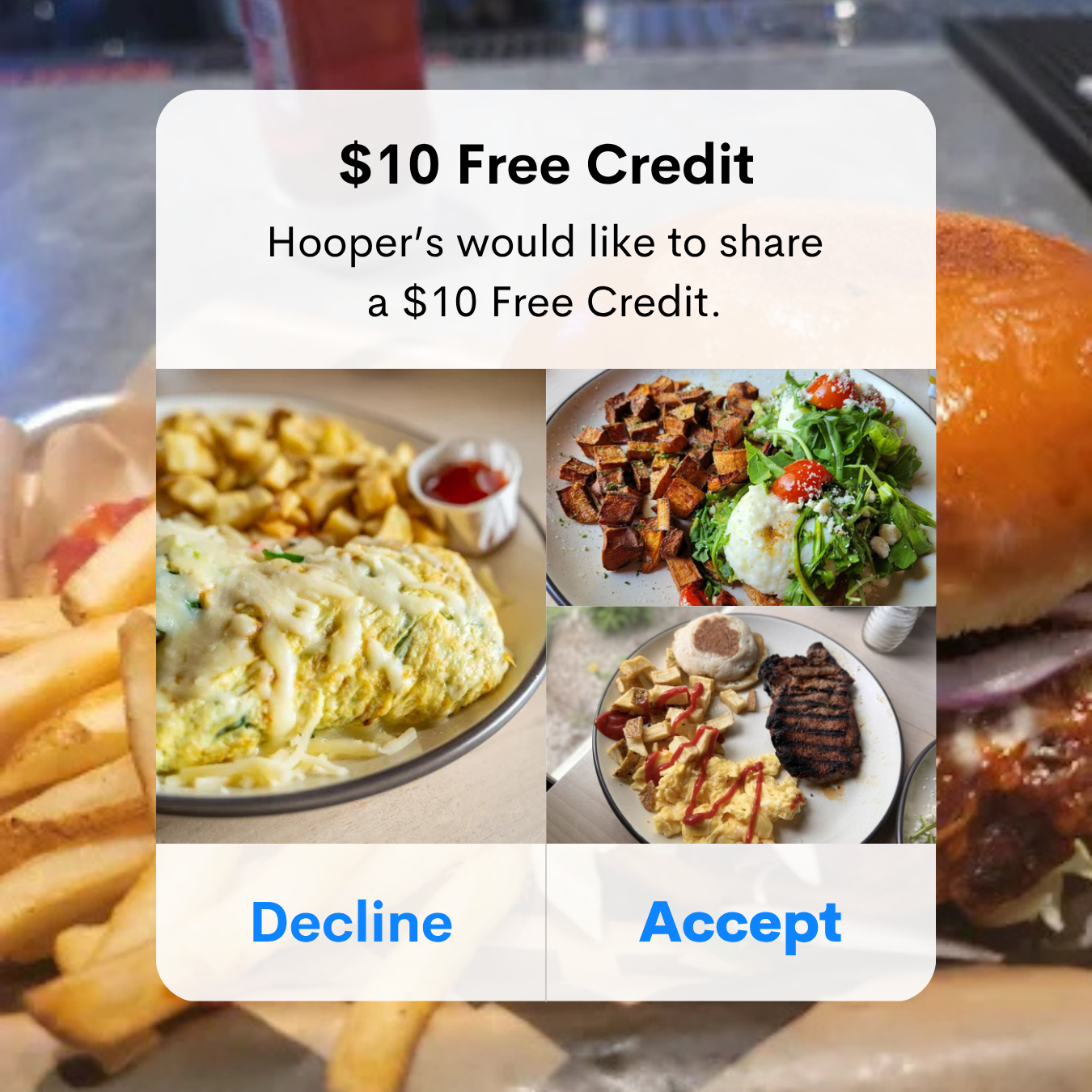 Hooper's Facebook ad: Get $10 On Us Today