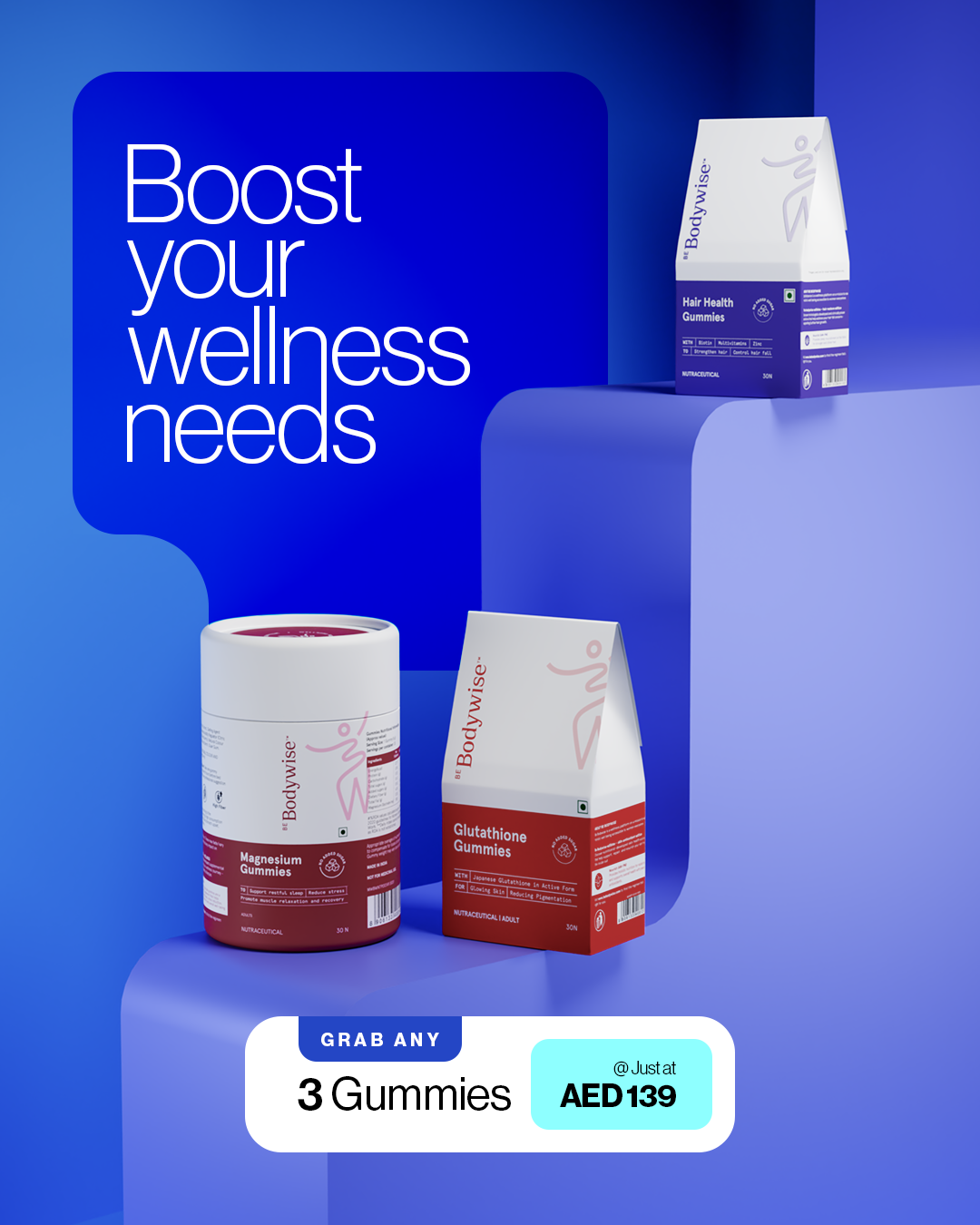 Be Bodywise AE Facebook ad: 3 Gummies. AED 139.