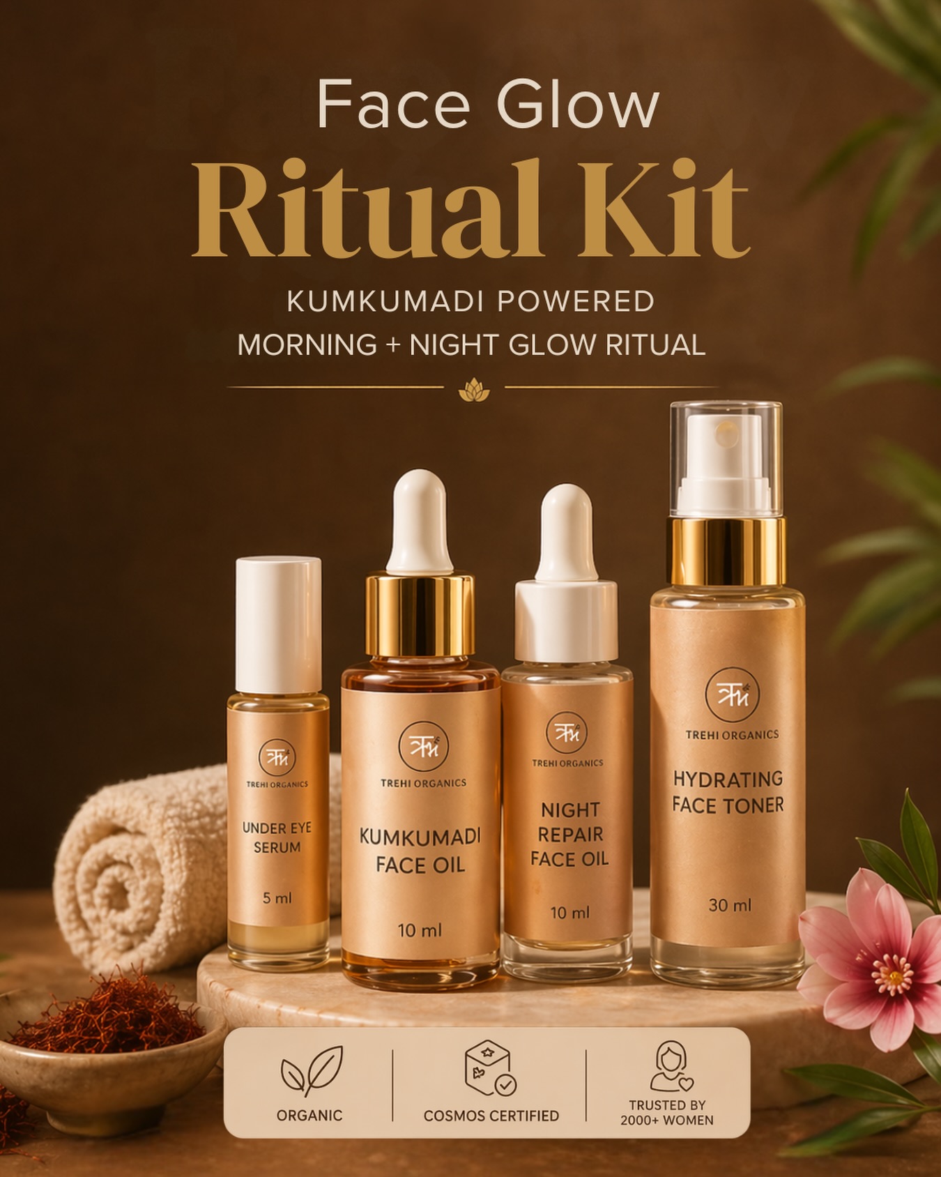 Trehi Organics Facebook ad: Face Glow Ritual Kit, Kumkumadi Ayurvedic Glow System |…
