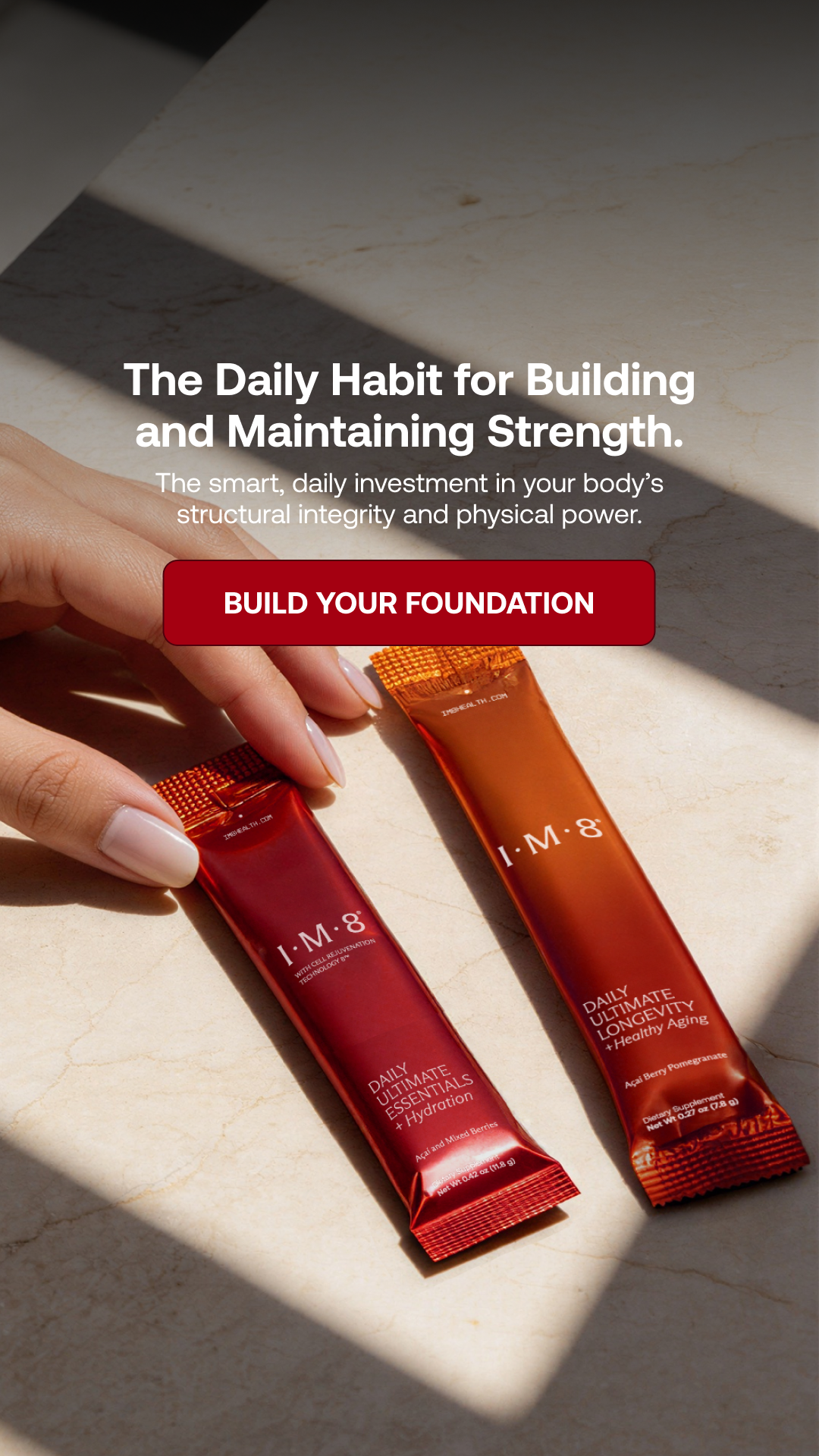 IM8 Facebook ad: Perform Now. Thrive Tomorrow. The Beckham Stack.