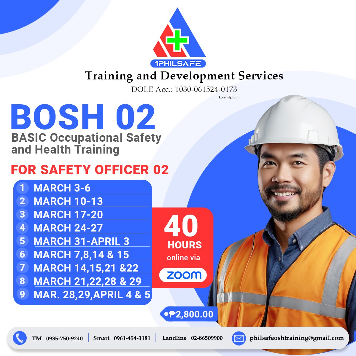 1Philsafe Safety Training Center-Laguna Facebook ad: 𝐒𝐀𝐅𝐄𝐓𝐘 𝐎𝐅𝐅𝐈𝐂𝐄𝐑𝐒: 𝗖𝗢𝗦𝗛, 𝗕𝗢𝗦𝗛, 𝗟𝗖𝗠…