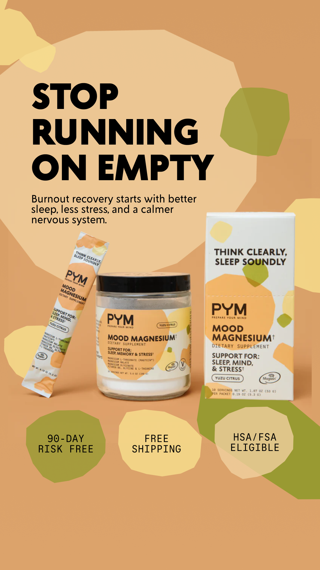 PYM Facebook ad: 47% Off Your First Purchase w/code: STRESSLESS