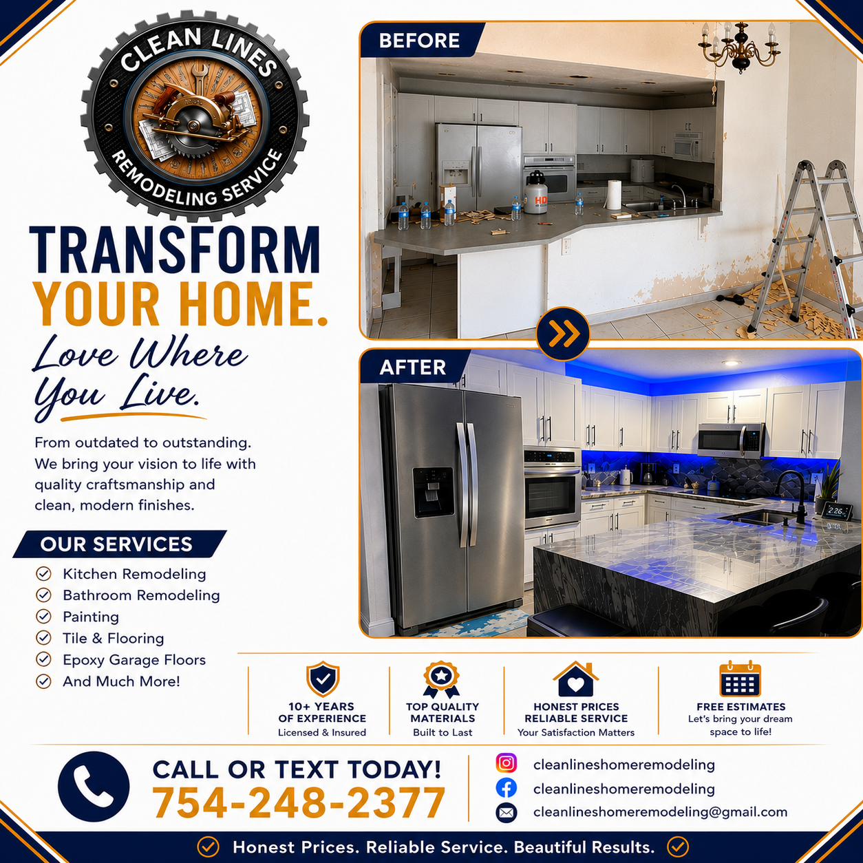 Clean Lines Home Remodeling Services Facebook ad: Chat with us