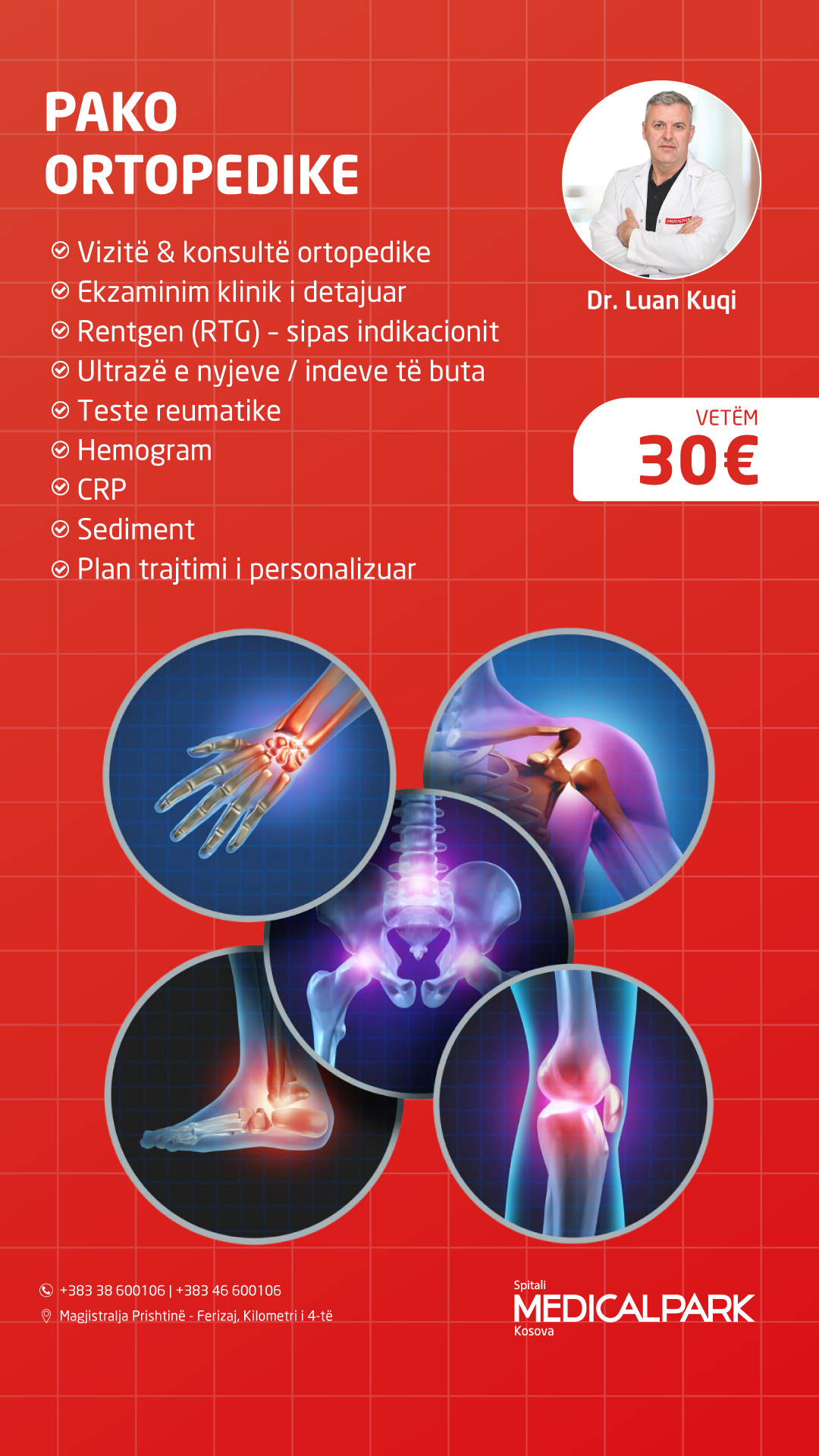 Medical Park Kosova Facebook ad: Pako Ortopedike, vetëm 30€