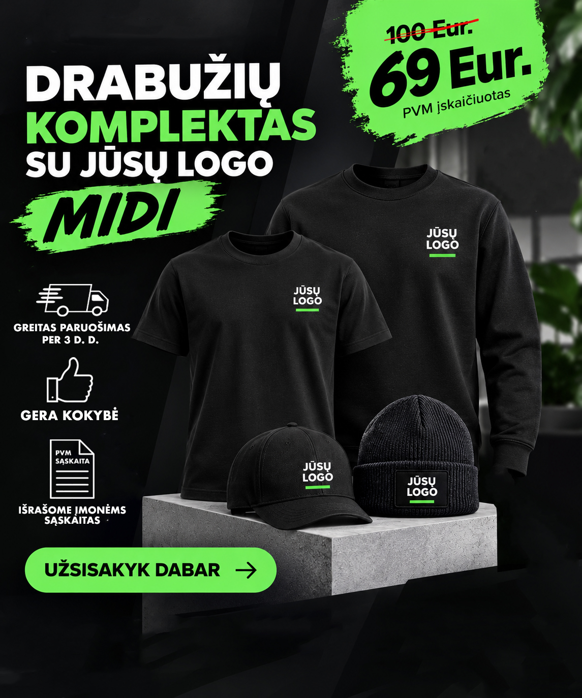 TavoMada.lt Facebook ad: UŽSISAKYK DRABUŽIUS SU LOGO