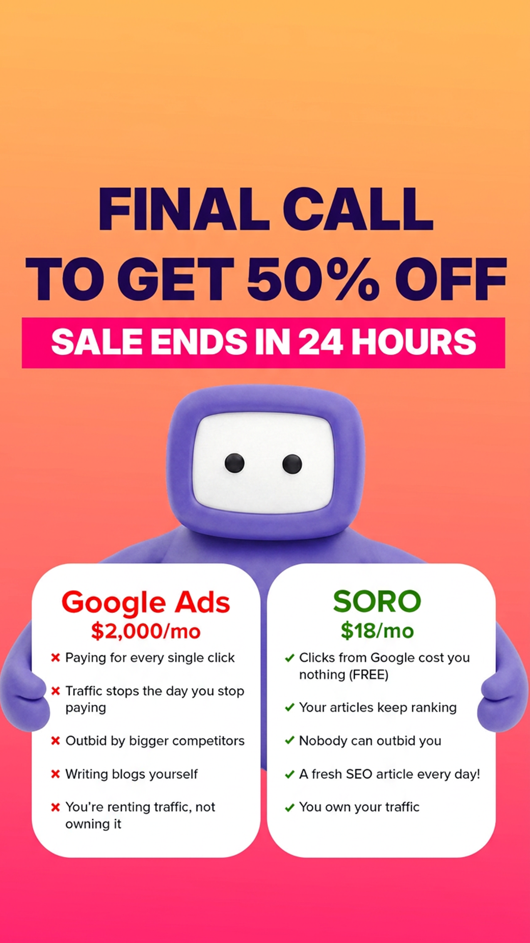 Soro SEO Facebook ad: Rank #1 on Google
