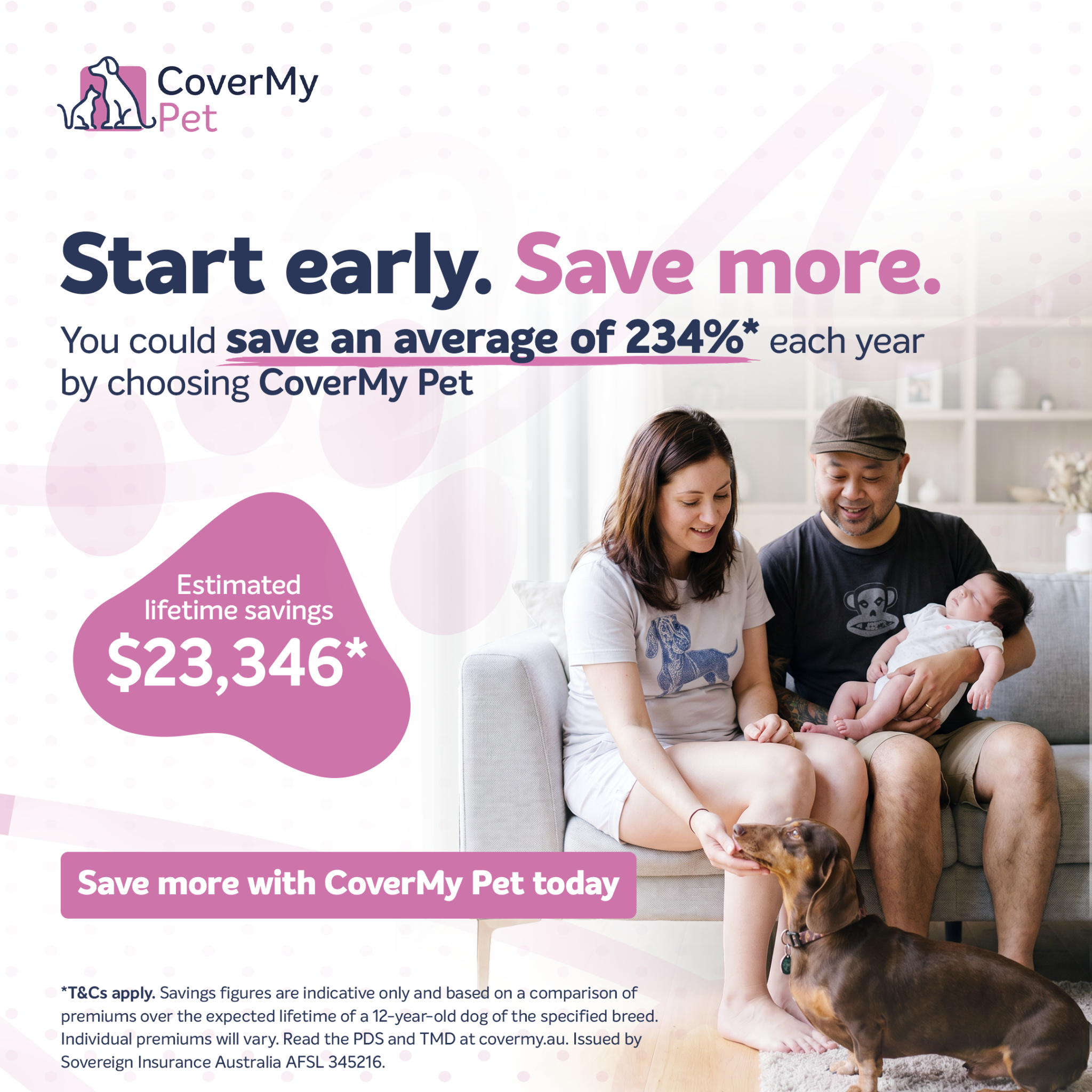 CoverMy Pet Australia Facebook ad: Save more over your pup's lifetime