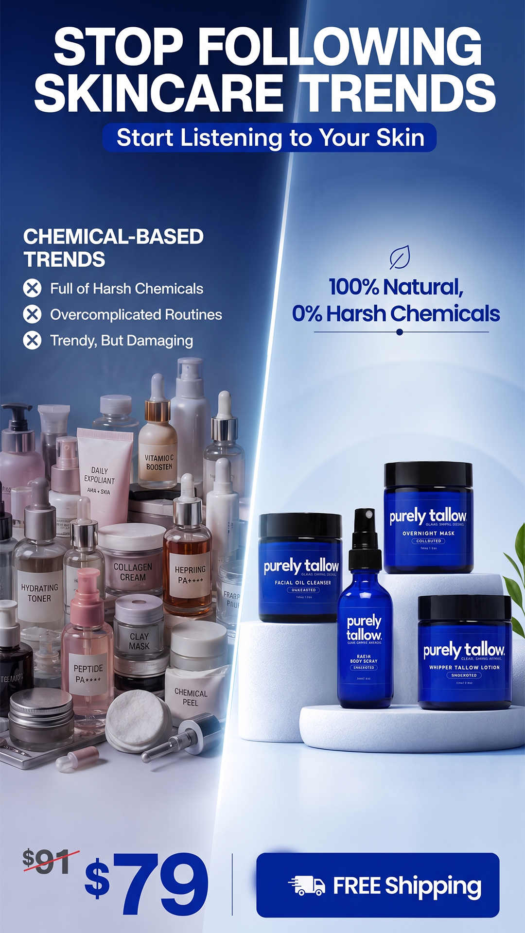 Purely Tallow Skincare Facebook ad: I Turn Beef Fat Into Lotion. And I Know That Sounds Weird…