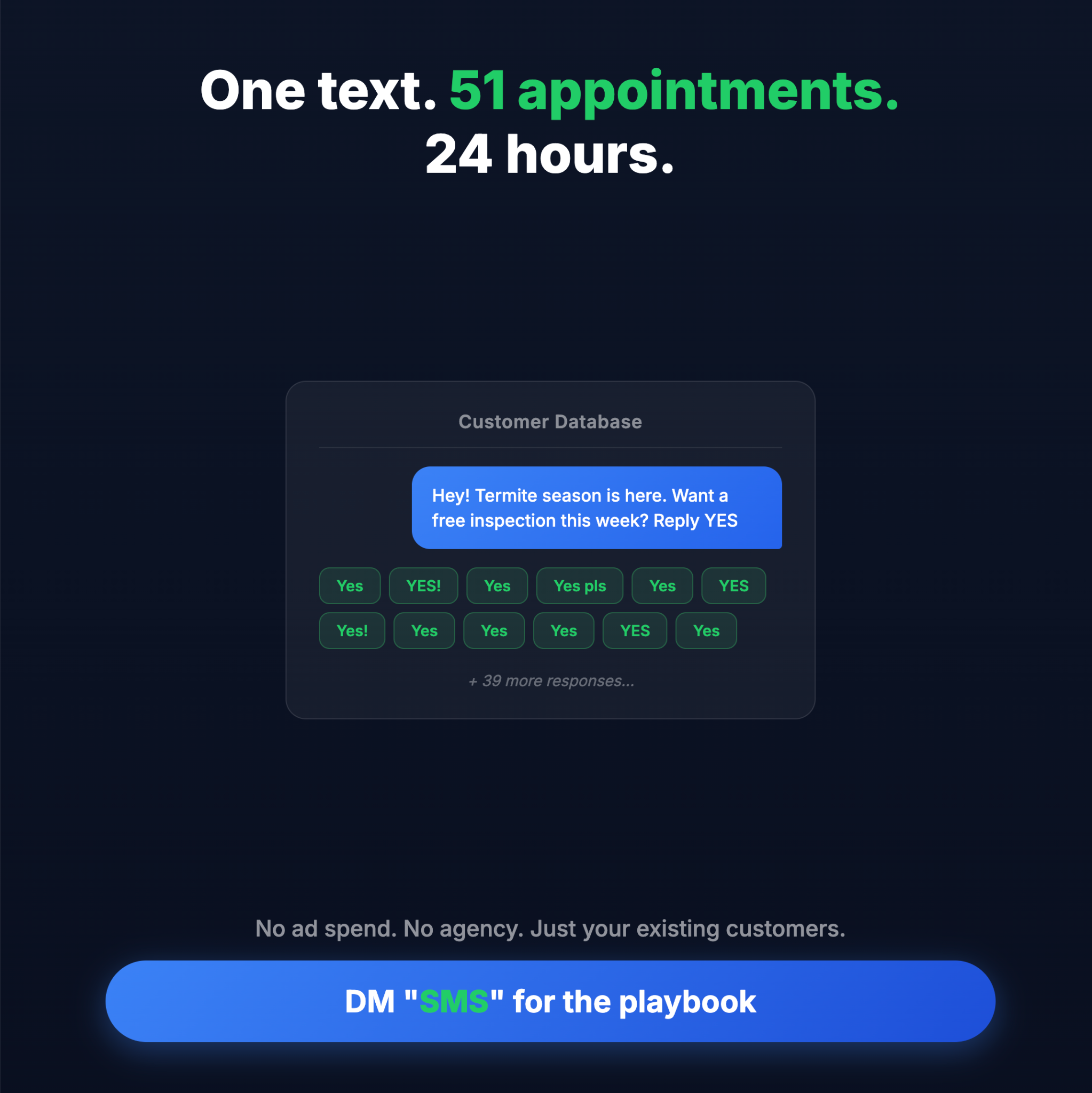 Pest Launch Facebook ad: DM 'SMS' for the playbook