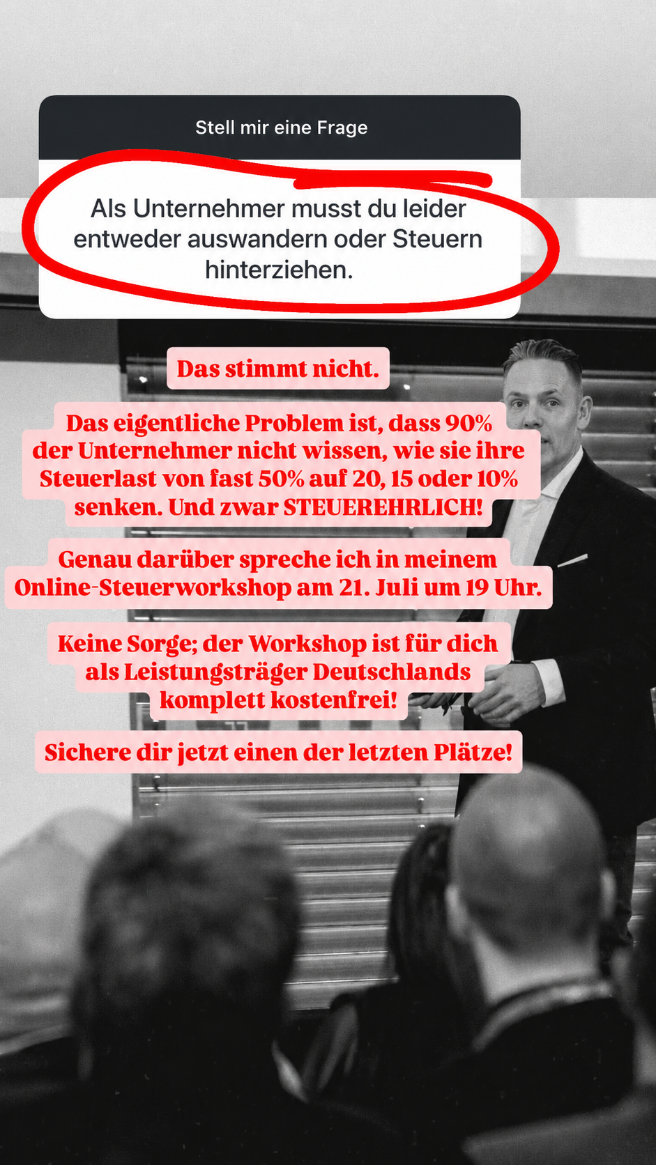 Burkhard Küpper Facebook ad: Kostenloser Steuer-Workshop am 21.07. um 19 Uhr