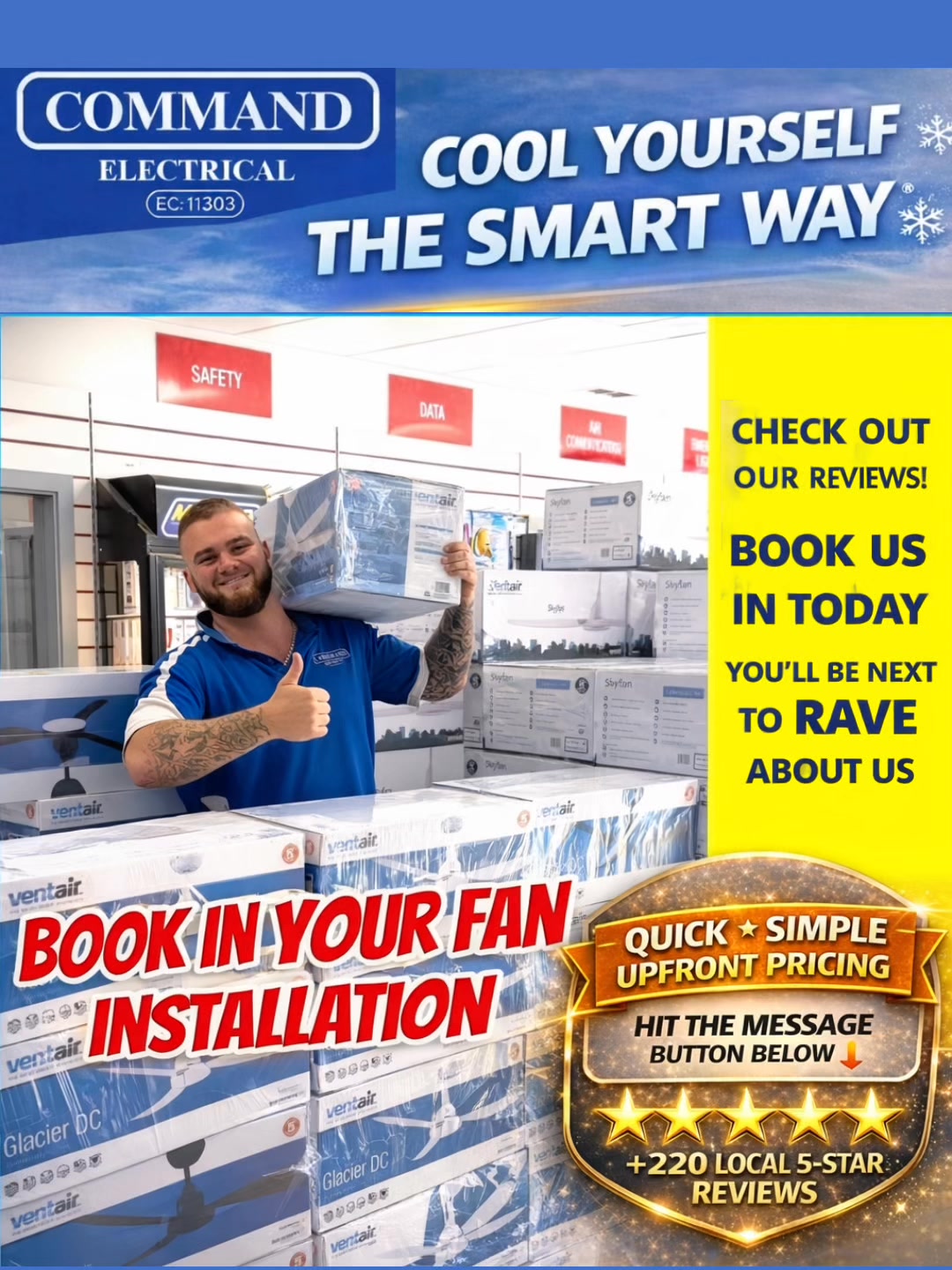 Command Electrical Services Facebook ad: Ceiling Fan Supply & Install, Message Us