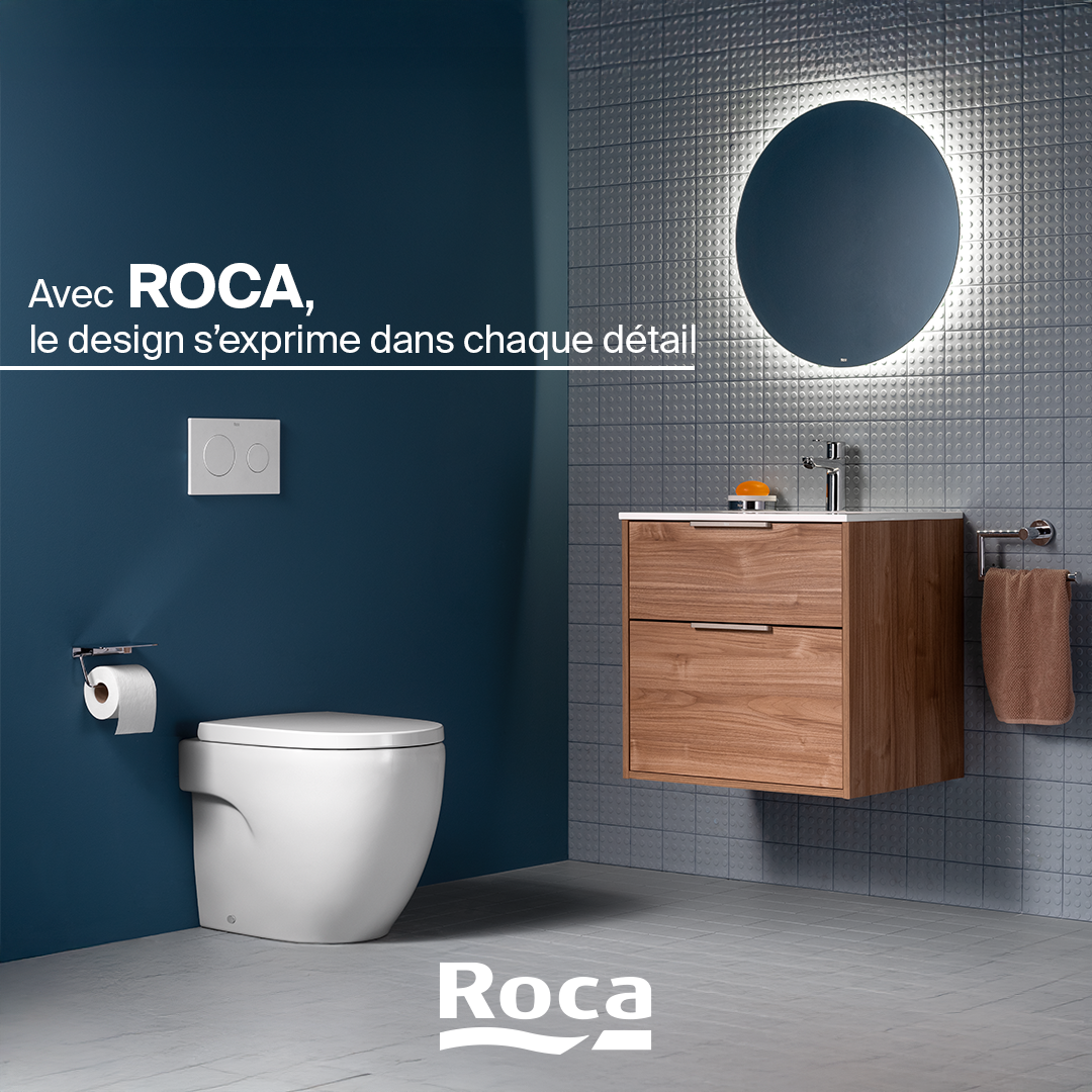 Roca Facebook ad: Entrez dans un univers où la matière et…
